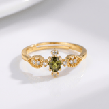 OLIVE GREEN CRYSTAL DAINTY GOLD RING - (ADJUSTABLE)