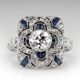 SILVER DIAMOND SAPPHIRE VINTAGE RING